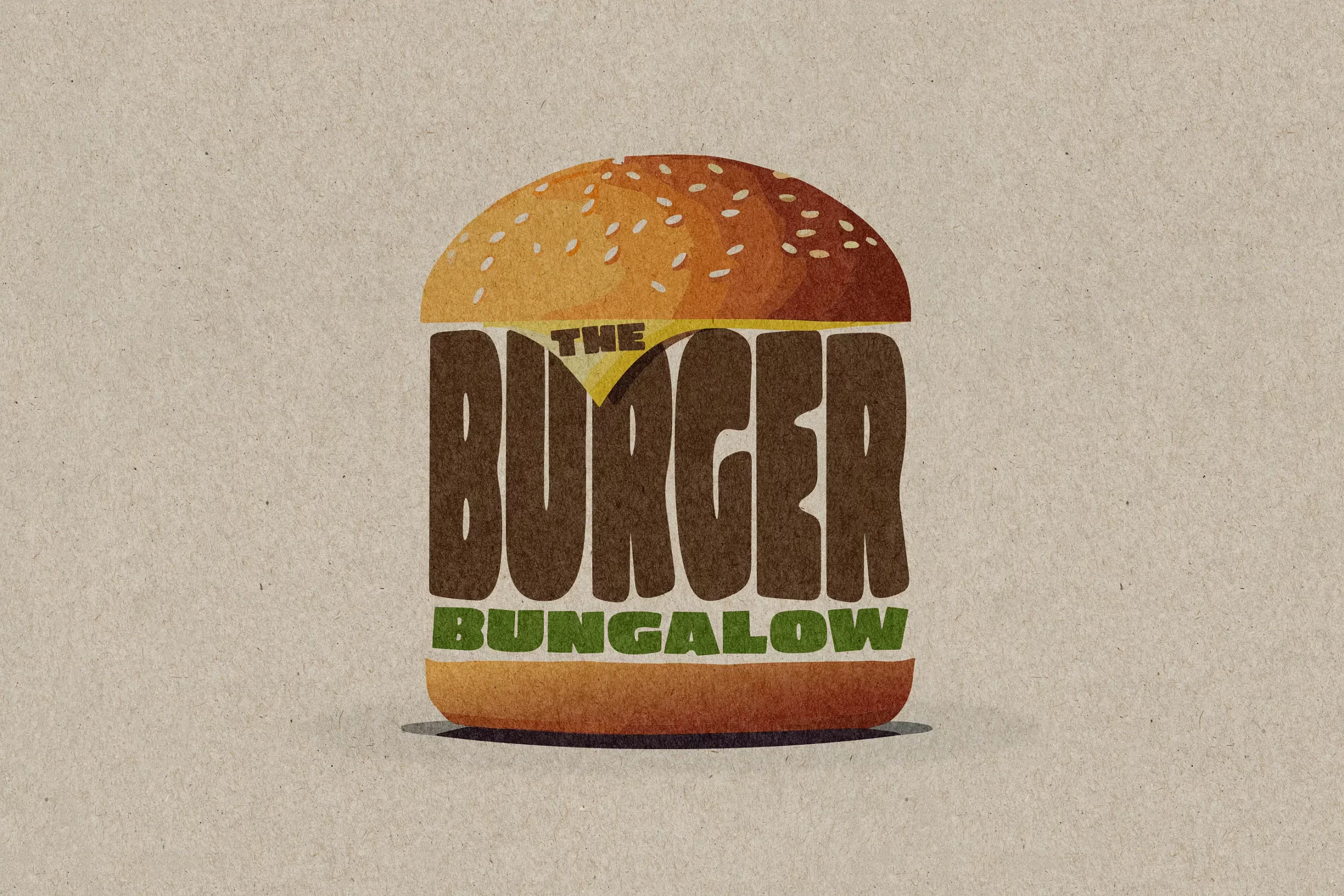 4x6.Burger Bungalow logo on chip board.4x6 ratio